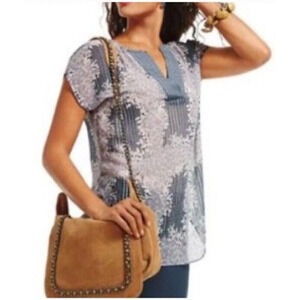 CaBi Womens Multicolor Florida Semi Sheer Cap Sleeve Blouse XS boxed Oversized